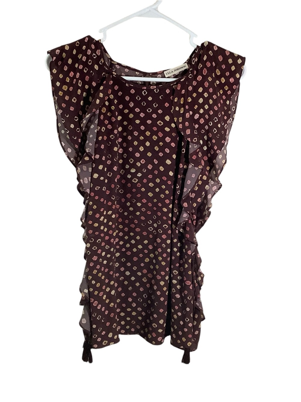 Ulla Johnson 100% Silk Printed Ruffle Sleeve Blouse